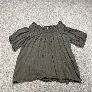 Maurices Olive Boatneck Top Women’s XL Keyhole Neck Short Balloon Sleeve Relaxed